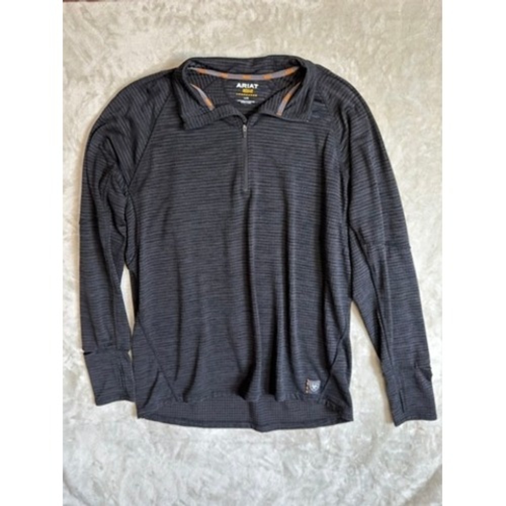 Ariat Rebar Cloud 9 Quarter Zip Pullover Mens Large Gray Waffle Knit Work Shirt